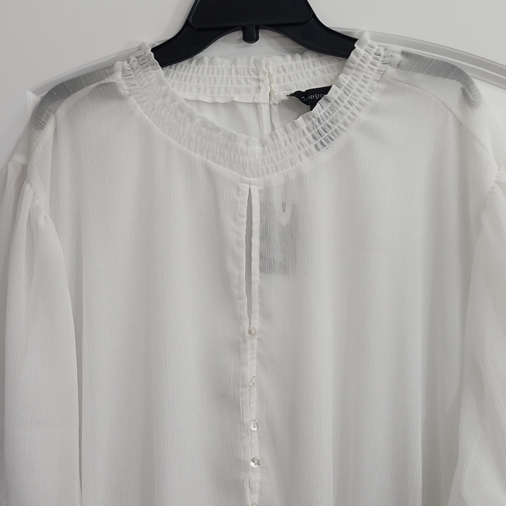 NWT ASHLEY STEWART WHITE SHEER TOP KEYHOLE FRONT & BACK ELASTIC WAIST SZ 34/36 - Picture 2 of 16